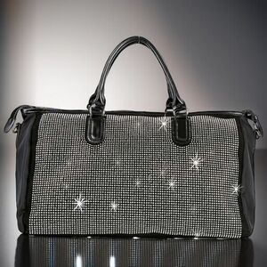 SALE Black Duffle Bag Silver Studded Travel Gym Bag Silver Bling Activewear